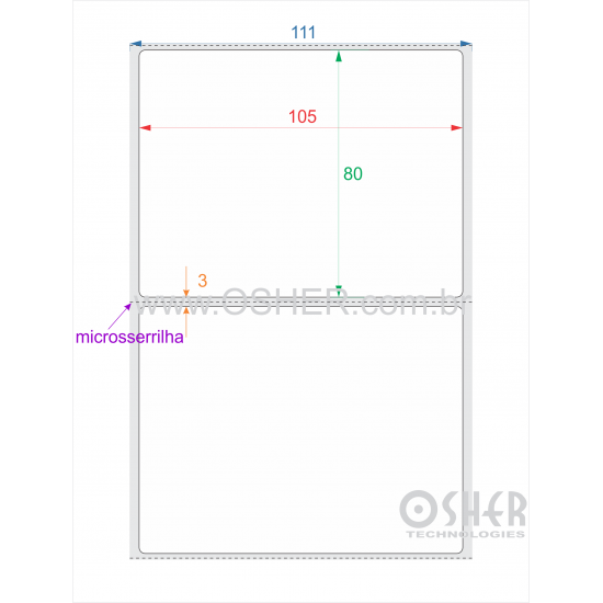 Etiqueta BOPP Branco Fosco VT Borr 105  x 80  x 1 Microsserrilha