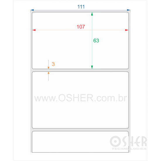 Etiqueta BOPP Branco Brilhante 107  x 63  x 1 