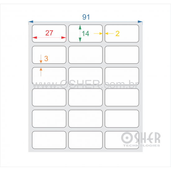 Etiqueta BOPP Branco Fosco 27  x 14  x 3 L091