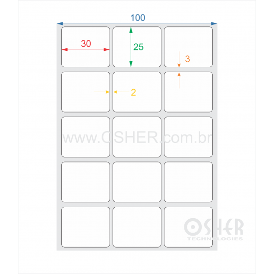 Etiqueta Adesiva Couchê 30  x 25  x 3 ESP2L L100