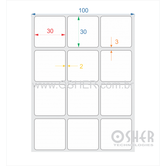 Etiqueta Adesiva Couchê 30  x 30  x 3 ESP2L