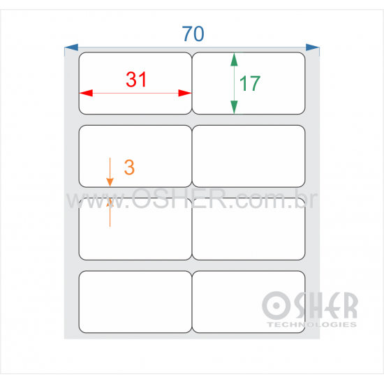 Etiqueta BOPP Branco Fosco 31  x 17  x 2 Geminada L070