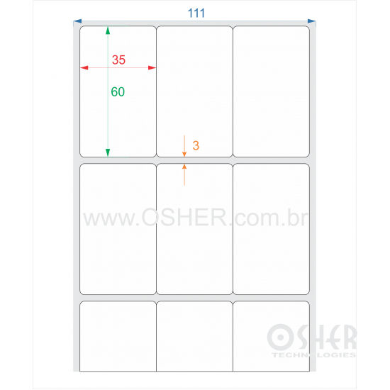 Etiqueta BOPP Branco Fosco 35  x 60  x 3 Geminada