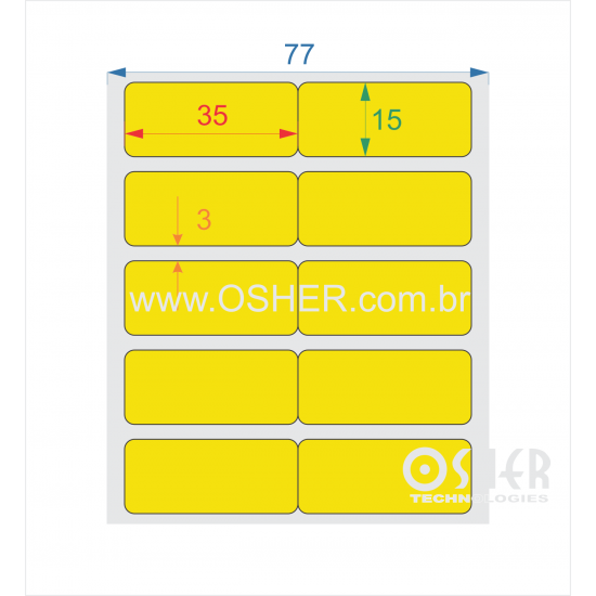Etiqueta Adesiva Couchê 35  x 15  x 2 Geminada Chap Amarelo