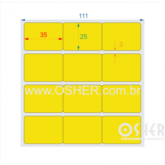 Etiqueta Adesiva Couchê 35  x 25  x 3 Geminada Chap Amarelo
