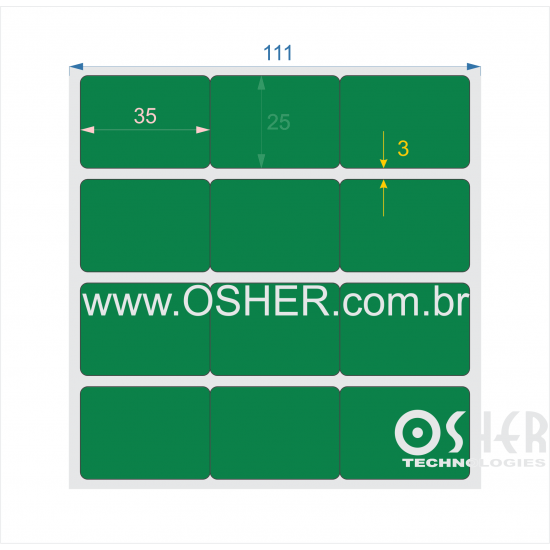 Etiqueta Adesiva Couchê 35  x 25  x 3 Geminada Chap Verde 