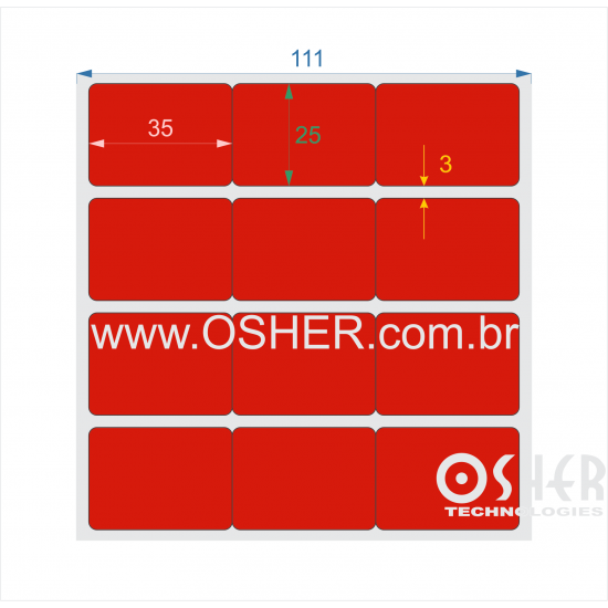 Etiqueta Adesiva Couchê 35  x 25  x 3 Geminada Chap Vermelho