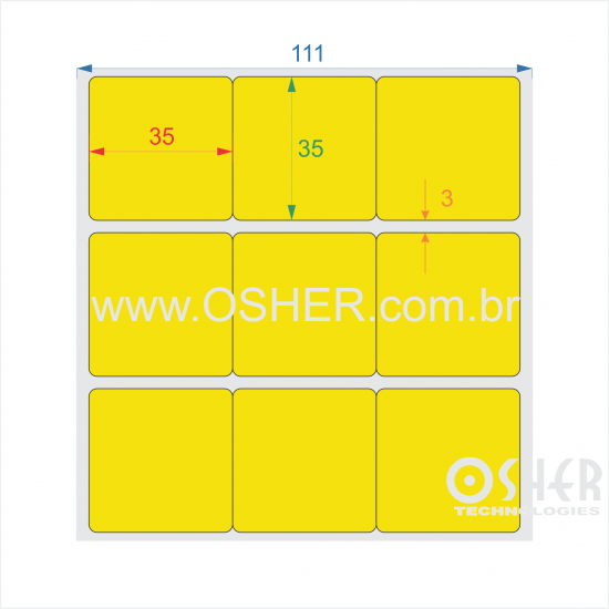 Etiqueta Adesiva Couchê 35  x 35  x 3 Geminada Chap Amarelo