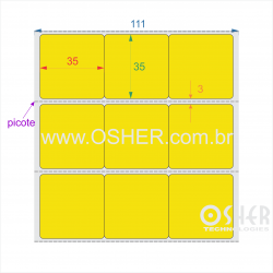 Etiqueta Adesiva Couchê 35  x 35  x 3 Geminada Picote Chap Amarelo