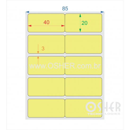 Etiqueta Adesiva Couchê 40  x 20  x 2 Geminada Chap Amarelo Claro