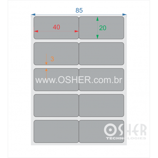 Etiqueta Adesiva Couchê 40  x 20  x 2 Geminada Chap Cinza