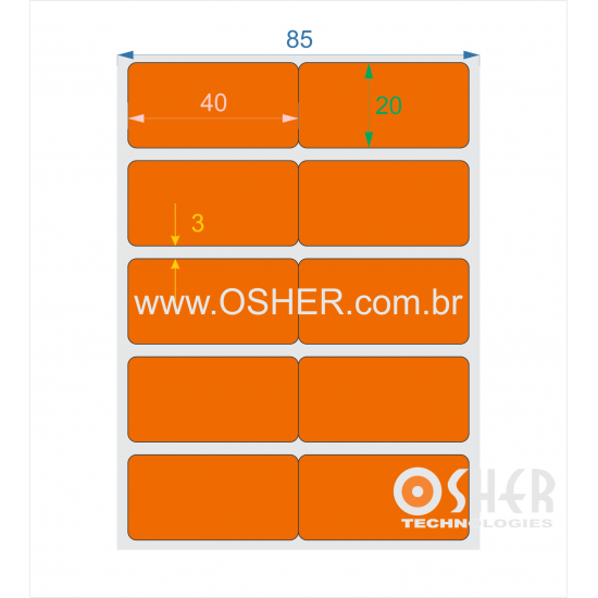 Etiqueta Adesiva Couchê 40  x 20  x 2 Geminada Chap Laranja
