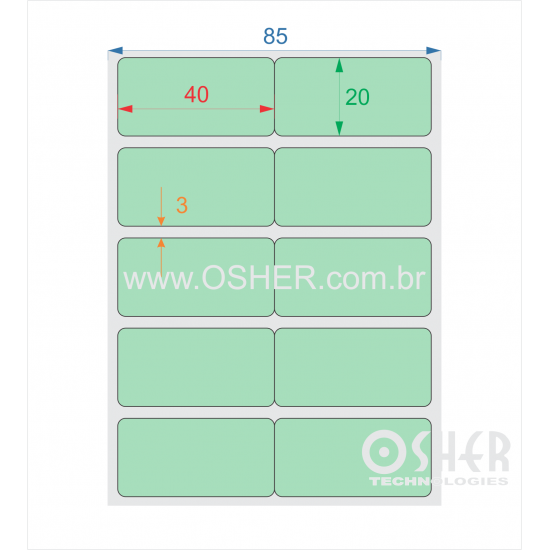 Etiqueta Adesiva Couchê 40  x 20  x 2 Geminada Chap Verde Claro