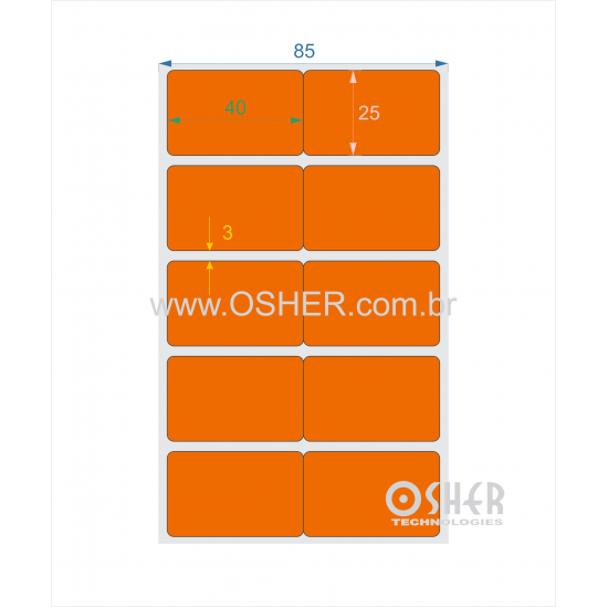 Etiqueta Adesiva Couchê 40  x 25  x 2 Geminada Chap Laranja