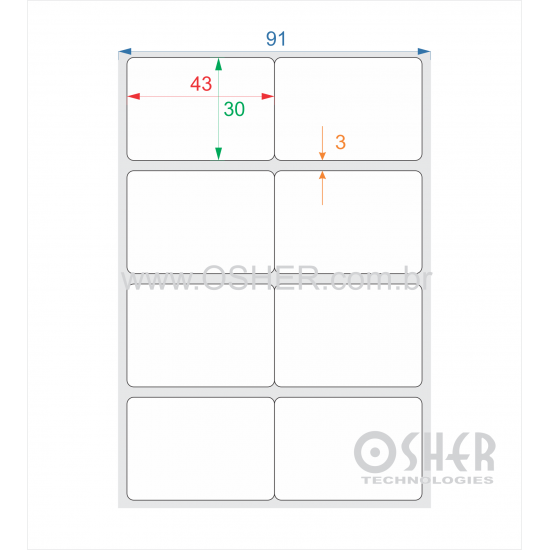 Etiqueta BOPP Branco Fosco 43  x 30  x 2 Geminada