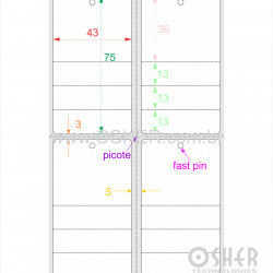 Tag Couchê Adesivo 43  x 75  x 2 FPU Meio Corte 36+13+13+13H Picote ESP5L Picote ESP3H CLS 
