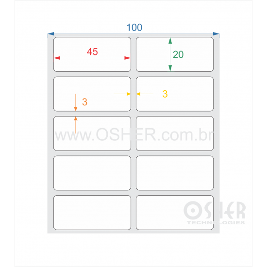 Etiqueta Adesiva Couchê 45  x 20  x 2 ESP3L