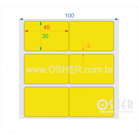 Etiqueta Adesiva Couchê 45  x 30  x 2 Geminada Chap Amarelo