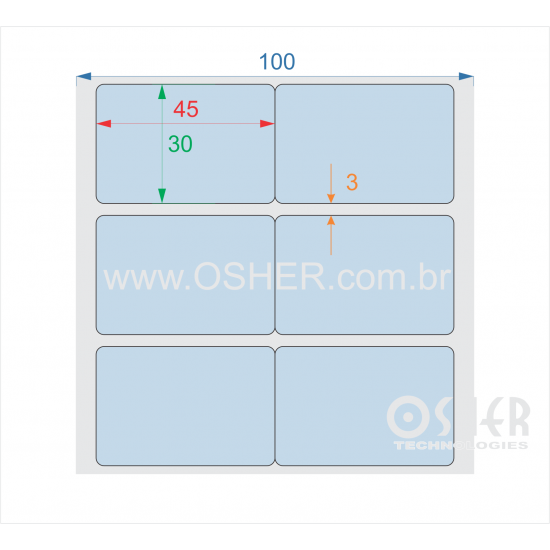 Etiqueta Adesiva Couchê 45  x 30  x 2 Geminada Chap Azul