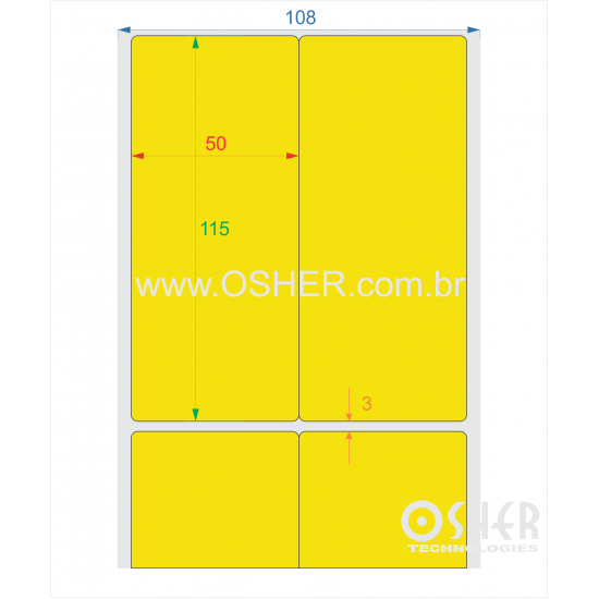 Etiqueta Adesiva Couchê 50  x 115  x 2 Chap Amarelo L108