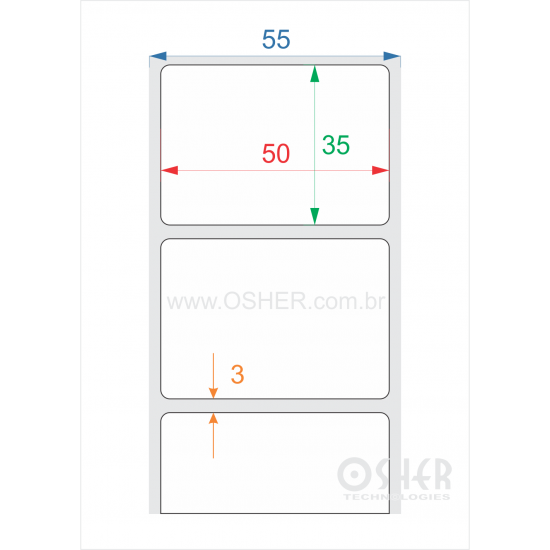 Etiqueta BOPP Branco Brilhante 50  x 35  x 1 