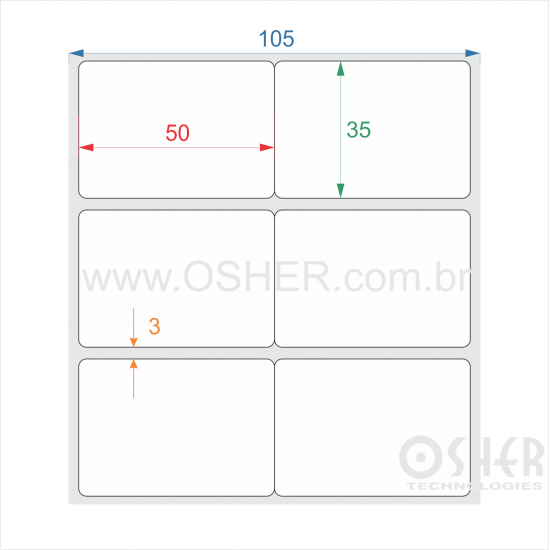 Etiqueta BOPP Branco Brilhante 50  x 35  x 2 Geminada L105