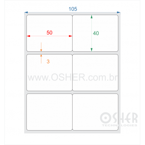 Etiqueta BOPP Branco Brilhante 50  x 40  x 2 Geminada 