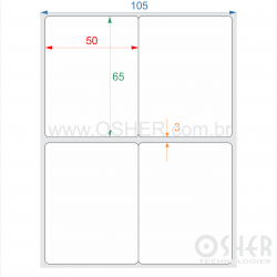 Etiqueta BOPP Branco Brilhante 50  x 65  x 2 Geminada