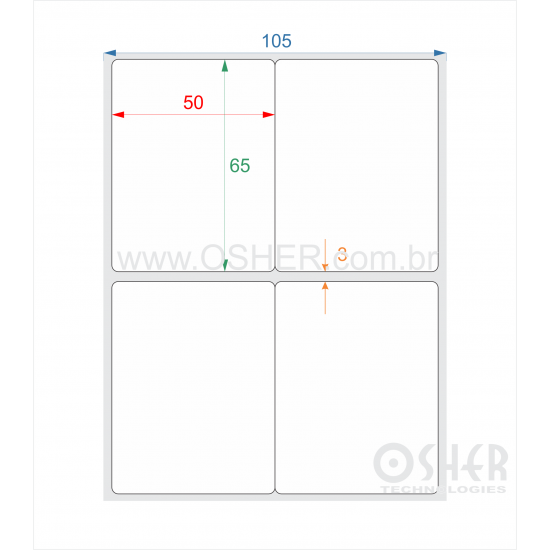 Etiqueta BOPP Branco Brilhante 50  x 65  x 2 Geminada