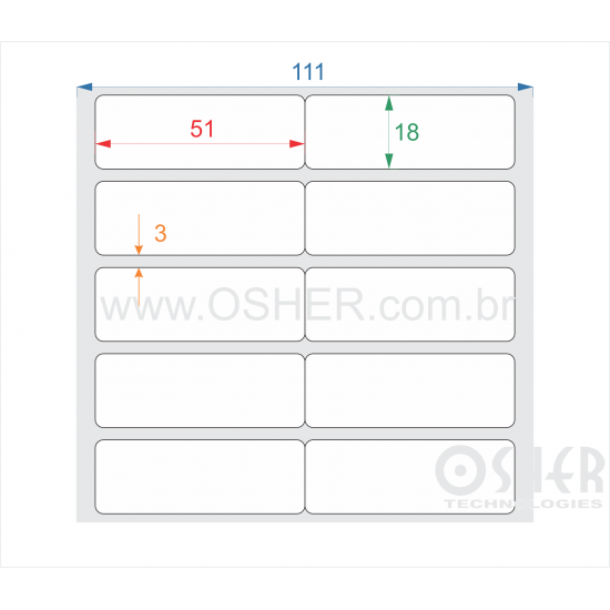 Etiqueta BOPP Branco Fosco Borr 51  x 18  x 2 Geminada 