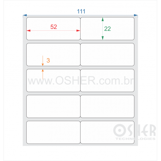 Etiqueta Adesiva Couchê 52  x 22  x 2 Geminada