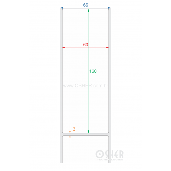 Etiqueta BOPP Branco Fosco Borr 60  x 160  x 1 L066