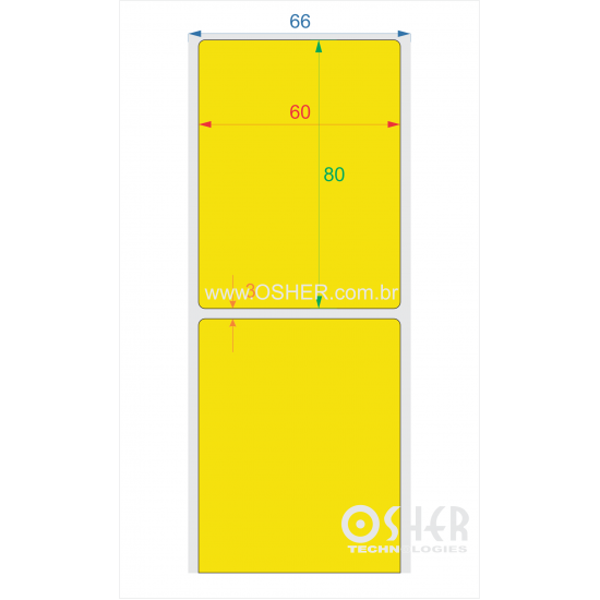 Etiqueta BOPP Branco Fosco 60  x 80  x 1 Chap Amarelo L066