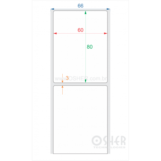Etiqueta BOPP Branco Fosco 60  x 80  x 1 L066