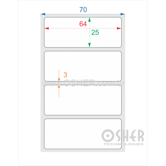 Etiqueta BOPP Branco Fosco Borr 64  x 25  x 1 