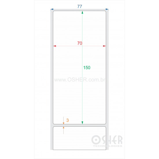 Etiqueta BOPP Branco Fosco 70  x 150  x 1