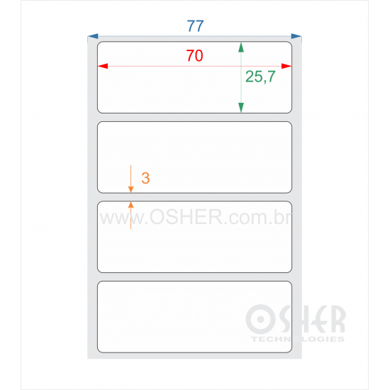 Etiqueta BOPP Branco Brilhante 70  x 25,7  x 1 