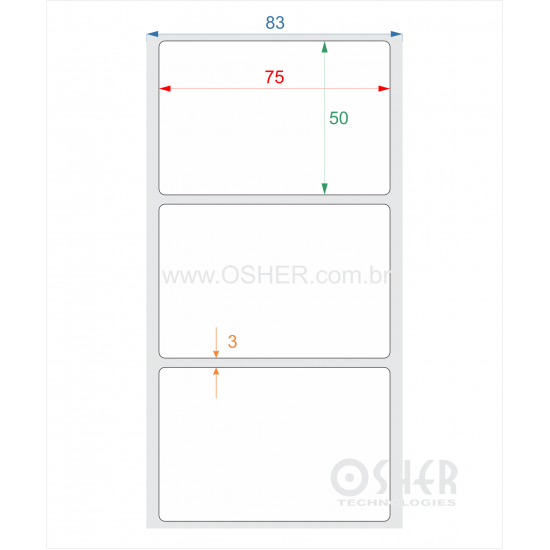 Etiqueta BOPP Branco Brilhante 75  x 50  x 1 L083