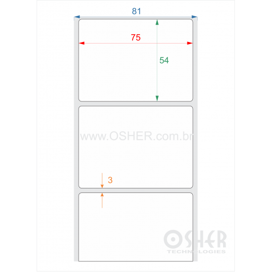 Etiqueta BOPP Branco Brilhante 75  x 54  x 1 L081