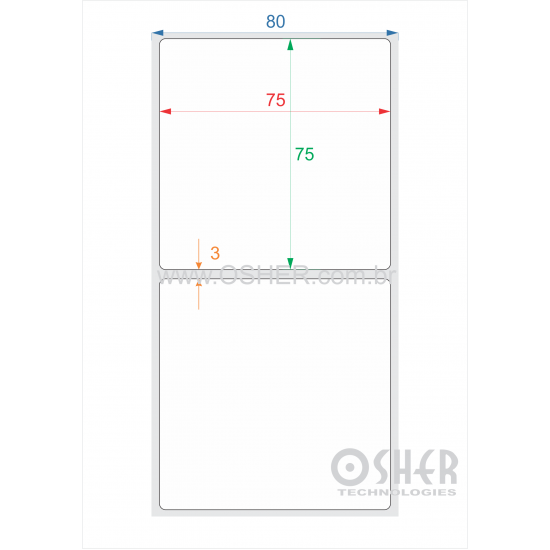 Etiqueta BOPP Branco Fosco Borr 75  x 75  x 1 