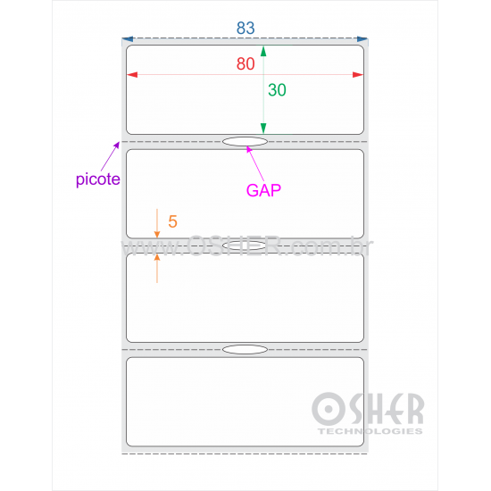 Etiqueta BOPP Transparente Liner Grosso 80  x 30  x 1 GC ESP5H Picote