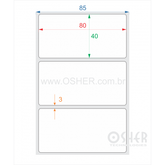 Etiqueta BOPP Branco Fosco 80  x 40  x 1 L085