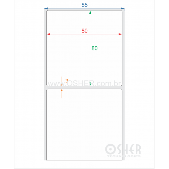 Etiqueta BOPP Branco Fosco 80  x 80  x 1