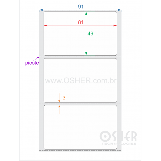 Etiqueta BOPP Branco Brilhante 81  x 49  x 1 Picote 