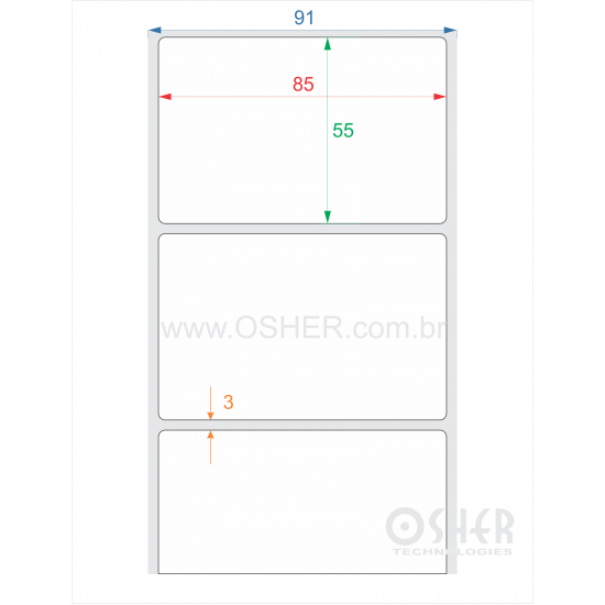 Etiqueta BOPP Branco Fosco 85  x 55  x 1 L091