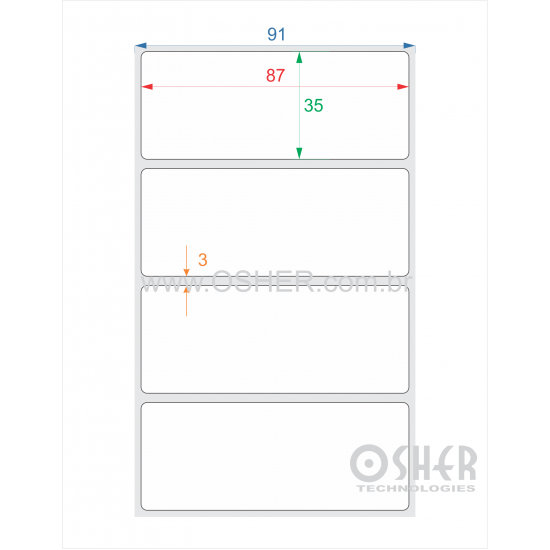 Etiqueta BOPP Branco Fosco 87  x 35  x 1