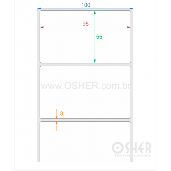 Etiqueta BOPP Branco Fosco 95  x 55  x 1