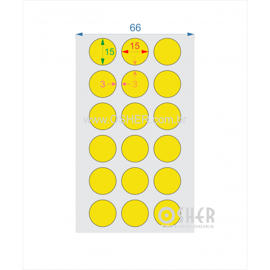 Etiqueta Adesiva Couchê Circular 15  x 15  x 3 ESP3L Chap Amarelo