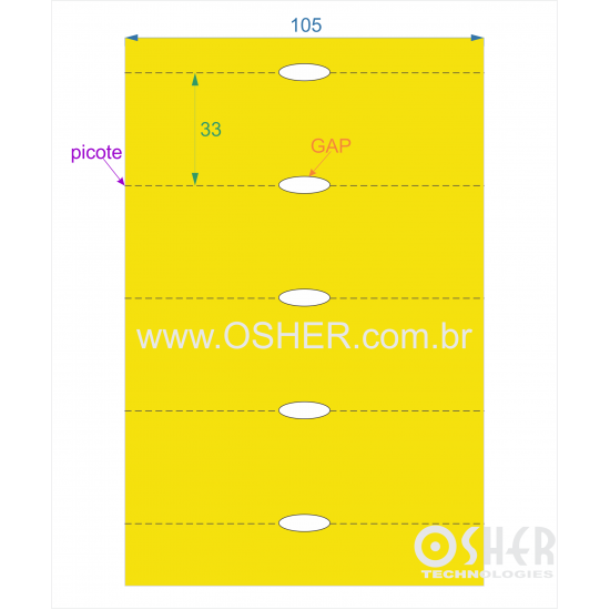 Etiqueta Sem Adesivo Couchê 170g L2 105  x 33  x 1 GC Sem Divisão Chap Amarelo