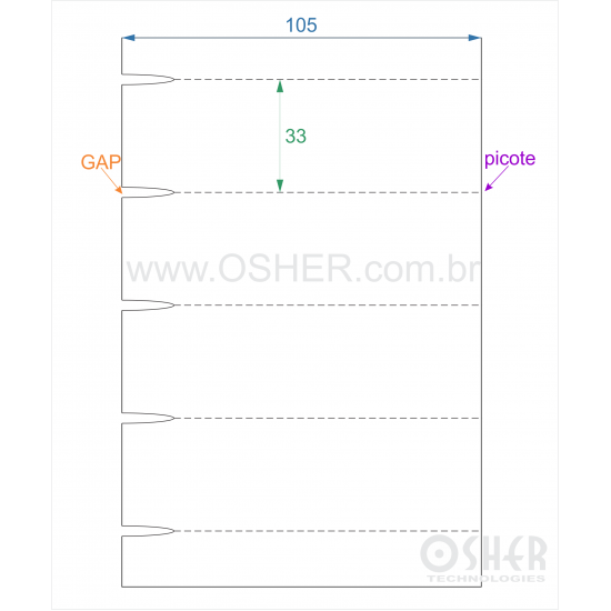 Etiqueta Sem Adesivo Couchê 170g L2 105  x 33  x 1 GE Sem Divisão